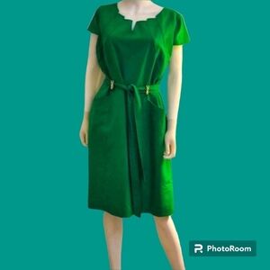 Ellen TRACY Green Safari Utility Bow Tie Waist Tailored Longline Dress